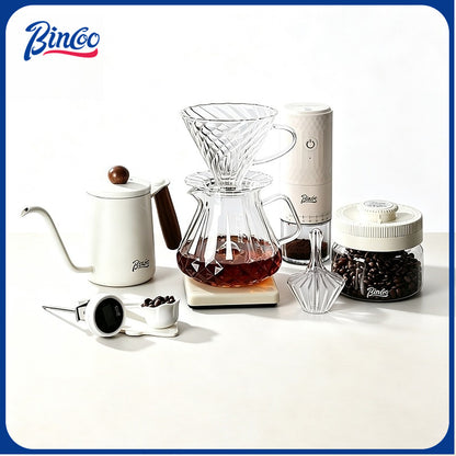 BINCOO Complete Hand‑Pour Coffee Set, V60 Dripper with Coffee Grinder, High‑Temperature Resistant Glass Server Kit