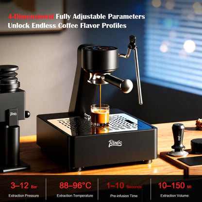 Bincoo Espresso Machine with Touch Screen | 15‑Bar Extraction, Milk Steam Wand, Compact Semi‑Automatic Coffee Maker for Home Barista