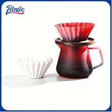 BINCOO Blackberry Gradient Glass Coffee Server with Wooden Holder & Glass Dripper, V60 Drip Hand Brew Coffee Set 500ML