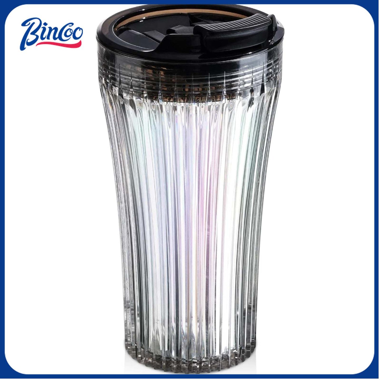 Bincoo GYKF1726 380ML Reusable Iced Coffee Cup,Creative Iced Travel Mug with Brush,Leak-proof Iced Coffee Juice Tea Mug Tritan Plastic,Double Use Lid,13oz (Black)