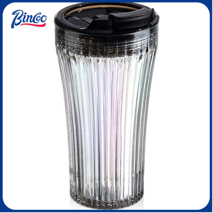 Bincoo GYKF1726 380ML Reusable Iced Coffee Cup,Creative Iced Travel Mug with Brush,Leak-proof Iced Coffee Juice Tea Mug Tritan Plastic,Double Use Lid,13oz (Black)
