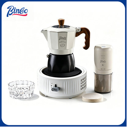 BINCOO Two-Valve Moka Pot with Electric Stove Home Coffee Maker with Grinder Set Outdoor Espresso Machine Set 2Cups