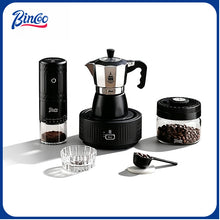 BINCOO Silver Black Double Valve Moka Pot with Electric Stove Grinder Airtight Can Set Full Espresso Coffee Tools Kit