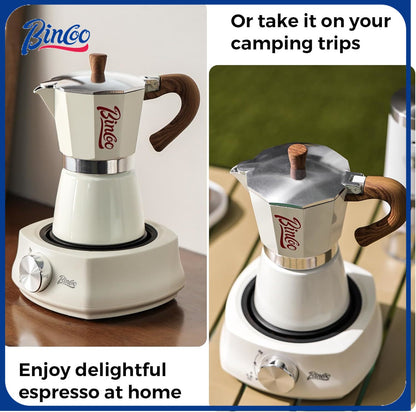 Bincoo Espresso Maker Stovetop, Moka Pot 6 Cups, Espresso Pot Classic Italian Coffee Maker,Single Safety Valve (White, 6 Cup)