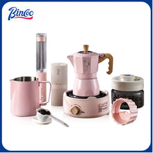 BINCOO Cherry Blossom Pink Moka Pot Dual-Valve Coffee Pot Set Compact Home Coffee Maker with Electric Ceramic Stove 2Cups/4Cups