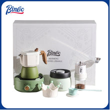 BINCOO Double Valve Moka Pot Gift Set Coffee Pot Manual Grinder Set for Holiday Birthday Best Gift 2Cups