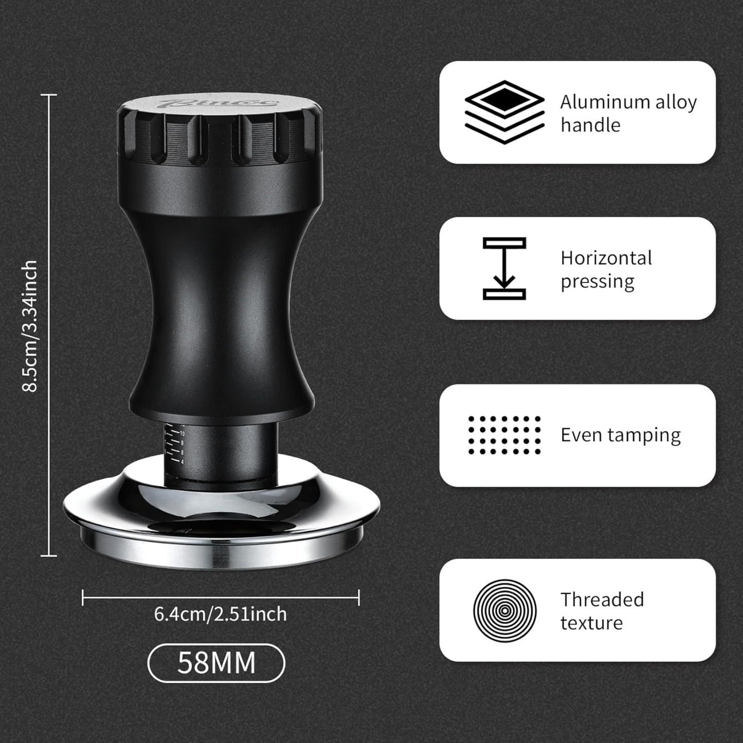 Bincoo GYKF0820 Espresso Tamper 58mm-Consistent Pressure Coffee Tamper for Barista Home,Adjustable Depth,Stainless Steel Base Tamper Espresso Tool Fits 58mm Portafilters(Grey 58mm)