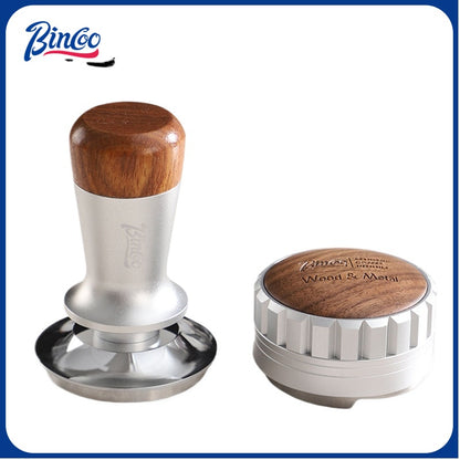 BINCOO Italian Three pulp Powder Spreader Wooden Handle Elastic Powder Pressing Hammer Stainless Steel Coffee Utensils Accessories 51MM/58MM