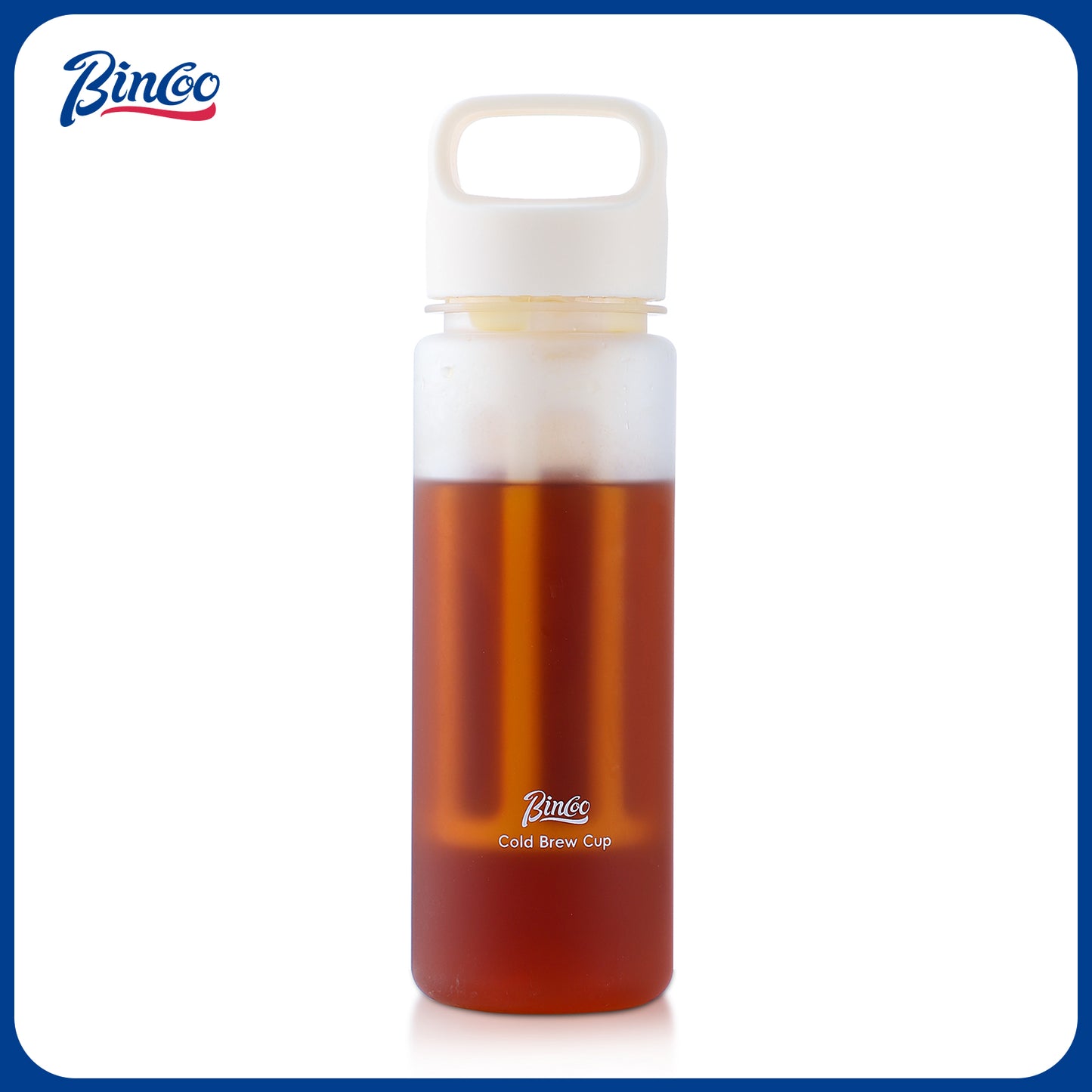 Bincoo GYKF2194 Cold Brew Coffee Maker 15oz, Iced Coffee Maker with Fine Mesh Filter,Cold Brew Travel Cup,Leakproof and Portable Lid (White)