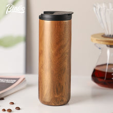 BINCOO Wood Grain Stainless Steel Coffee Cup Insulated Tea Cup Portable Water Cup in Car for Outdoor and Office 550ML/400ML