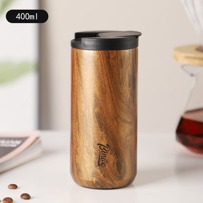 BINCOO Wood Grain Stainless Steel Coffee Cup Insulated Tea Cup Portable Water Cup in Car for Outdoor and Office 550ML/400ML