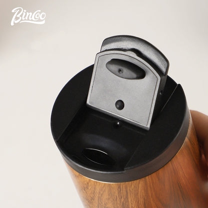 BINCOO Wood Grain Stainless Steel Coffee Cup Insulated Tea Cup Portable Water Cup in Car for Outdoor and Office 550ML/400ML