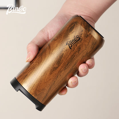 BINCOO Wood Grain Stainless Steel Coffee Cup Insulated Tea Cup Portable Water Cup in Car for Outdoor and Office 550ML/400ML