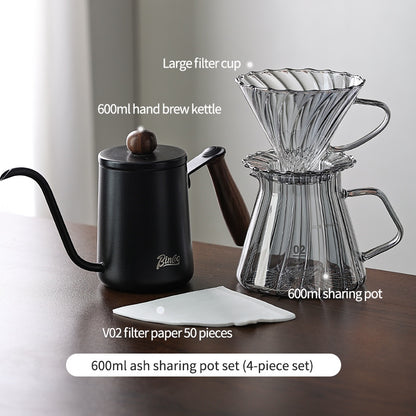 BINCOO Hand Brewed Coffee Set Sharing Pot Household Filter Cup Coffee Utensils for Office and Outdoor Travel 400ML/600ML