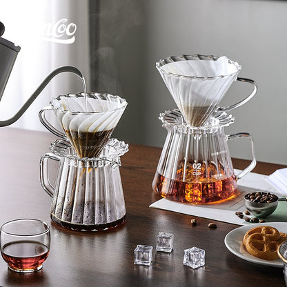 BINCOO Hand Brewed Coffee Set Sharing Pot Household Filter Cup Coffee Utensils for Office and Outdoor Travel 400ML/600ML