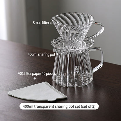 BINCOO Hand Brewed Coffee Set Sharing Pot Household Filter Cup Coffee Utensils for Office and Outdoor Travel 400ML/600ML
