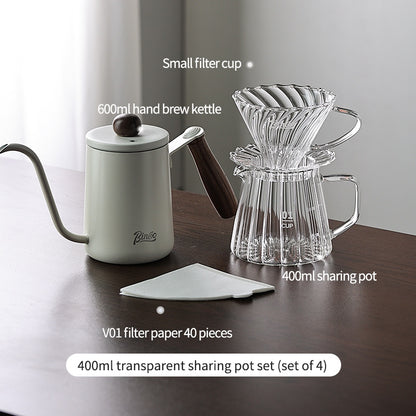 BINCOO Hand Brewed Coffee Set Sharing Pot Household Filter Cup Coffee Utensils for Office and Outdoor Travel 400ML/600ML