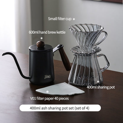 BINCOO Hand Brewed Coffee Set Sharing Pot Household Filter Cup Coffee Utensils for Office and Outdoor Travel 400ML/600ML