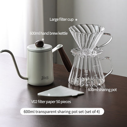 BINCOO Hand Brewed Coffee Set Sharing Pot Household Filter Cup Coffee Utensils for Office and Outdoor Travel 400ML/600ML