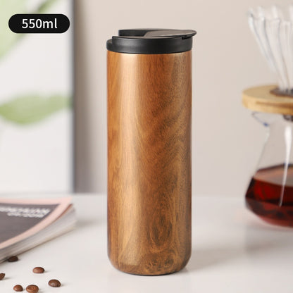 BINCOO Wood Grain Stainless Steel Coffee Cup Insulated Tea Cup Portable Water Cup in Car for Outdoor and Office 550ML/400ML