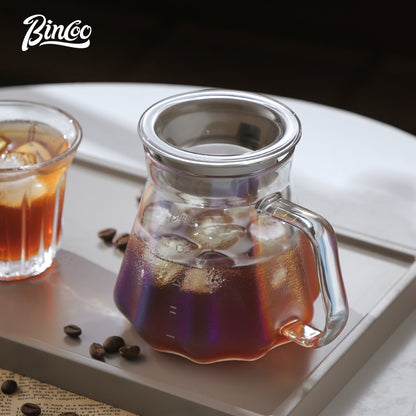 BINCOO Coffee Hand Brewing Pot Set Cake Filter Cup Glass Sharing Pot  for Home Office and Outdoor 500ML