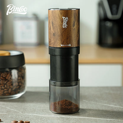 BINCOO Electric Bean Grinder Steel Burrs Coffee Bean Grinder Mini Household Portable Wood Grain Grinding Coffee Appliance