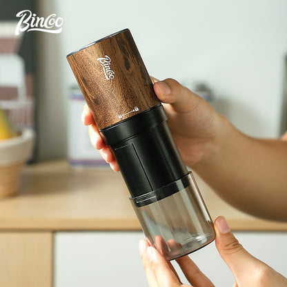 BINCOO Electric Bean Grinder Steel Burrs Coffee Bean Grinder Mini Household Portable Wood Grain Grinding Coffee Appliance