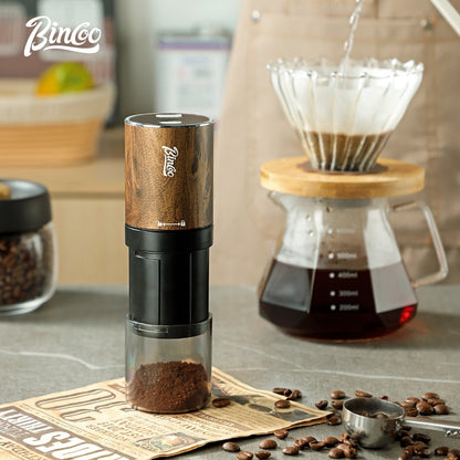 BINCOO Electric Bean Grinder Steel Burrs Coffee Bean Grinder Mini Household Portable Wood Grain Grinding Coffee Appliance