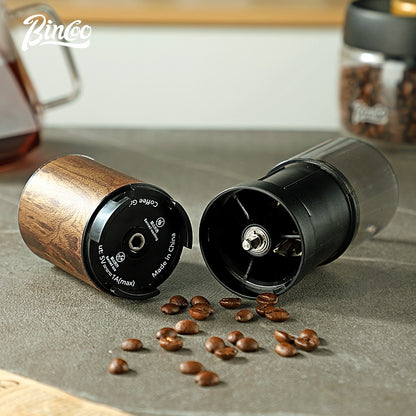 BINCOO Electric Bean Grinder Steel Burrs Coffee Bean Grinder Mini Household Portable Wood Grain Grinding Coffee Appliance