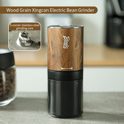 BINCOO Electric Bean Grinder Steel Burrs Coffee Bean Grinder Mini Household Portable Wood Grain Grinding Coffee Appliance