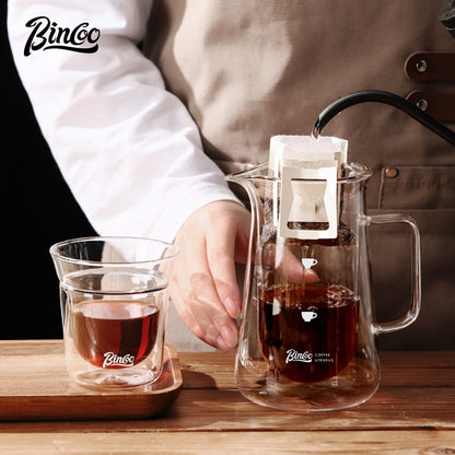 BINCOO Glass Coffee Pot Double Layer Hand Brewed Coffee Sharing Pot with Handle for Home and Office 400ML