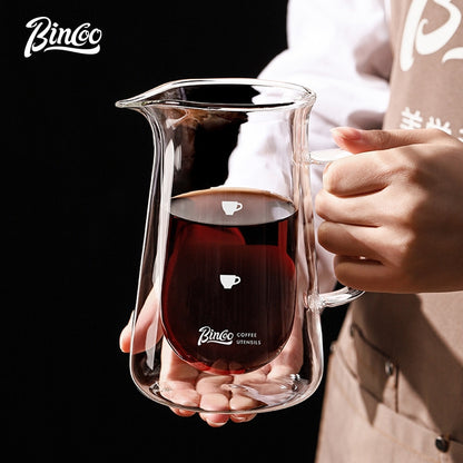 BINCOO Glass Coffee Pot Double Layer Hand Brewed Coffee Sharing Pot with Handle for Home and Office 400ML