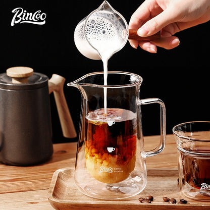 BINCOO Glass Coffee Pot Double Layer Hand Brewed Coffee Sharing Pot with Handle for Home and Office 400ML