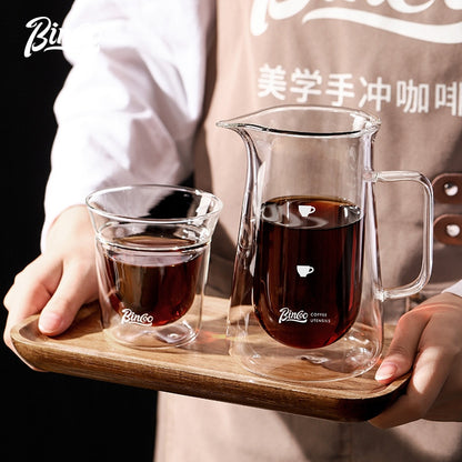 BINCOO Glass Coffee Pot Double Layer Hand Brewed Coffee Sharing Pot with Handle for Home and Office 400ML