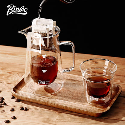 BINCOO Glass Coffee Pot Double Layer Hand Brewed Coffee Sharing Pot with Handle for Home and Office 400ML