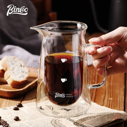 BINCOO Glass Coffee Pot Double Layer Hand Brewed Coffee Sharing Pot with Handle for Home and Office 400ML