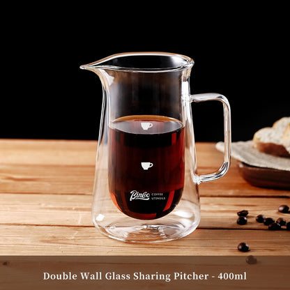 BINCOO Glass Coffee Pot Double Layer Hand Brewed Coffee Sharing Pot with Handle for Home and Office 400ML