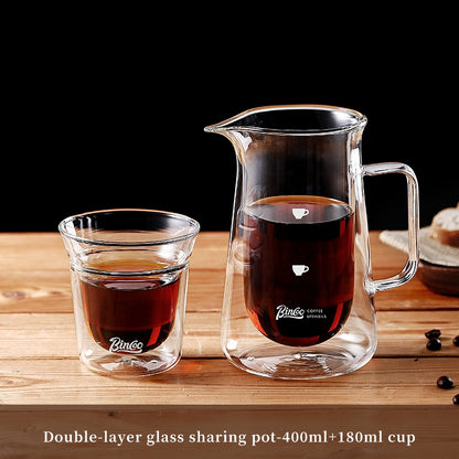 BINCOO Glass Coffee Pot Double Layer Hand Brewed Coffee Sharing Pot with Handle for Home and Office 400ML