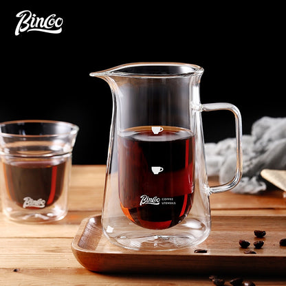 BINCOO Glass Coffee Pot Double Layer Hand Brewed Coffee Sharing Pot with Handle for Home and Office 400ML