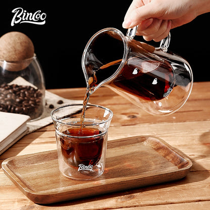 BINCOO Glass Coffee Pot Double Layer Hand Brewed Coffee Sharing Pot with Handle for Home and Office 400ML