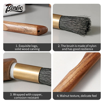 BINCOO Coffee Bar Walnut Brush Italian Style Coffee Powder Brush for Home