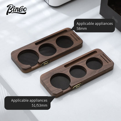 BINCOO Coffee Press Base Pressure Plate Walnut Storage Board Powder Dispenser Coffee Utensil Set51/58MM