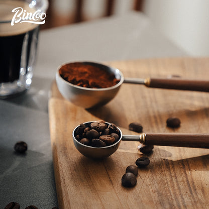 BINCOO Walnut Handle Coffee Spoon Coffee Bean Measuring Spoon Stainless Steel Coffee Powder Special Spoon