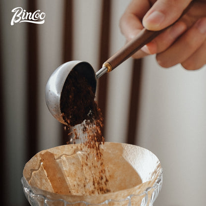 BINCOO Walnut Handle Coffee Spoon Coffee Bean Measuring Spoon Stainless Steel Coffee Powder Special Spoon