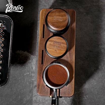 BINCOO Coffee Tamper Station Pressing Powder Base Set Walnut Coffee Pressing Powder Hammer Distributor 51/58MM