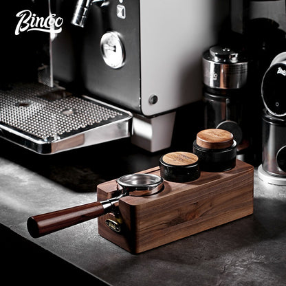 BINCOO Coffee Tamper Station Pressing Powder Base Set Walnut Coffee Pressing Powder Hammer Distributor 51/58MM