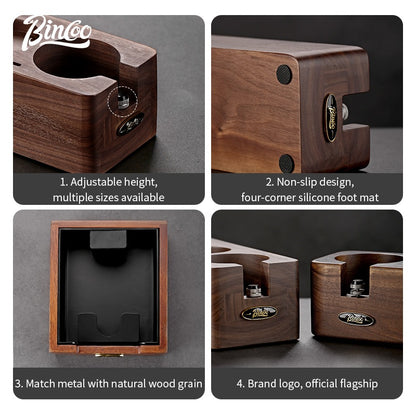 BINCOO Coffee Tamper Station Pressing Powder Base Set Walnut Coffee Pressing Powder Hammer Distributor 51/58MM