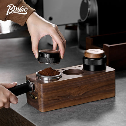 BINCOO Coffee Tamper Station Pressing Powder Base Set Walnut Coffee Pressing Powder Hammer Distributor 51/58MM