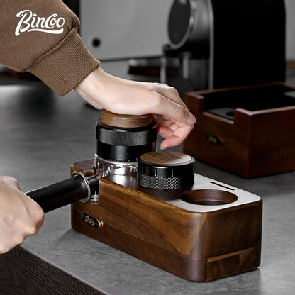 BINCOO Coffee Tamper Station Pressing Powder Base Set Walnut Coffee Pressing Powder Hammer Distributor 51/58MM
