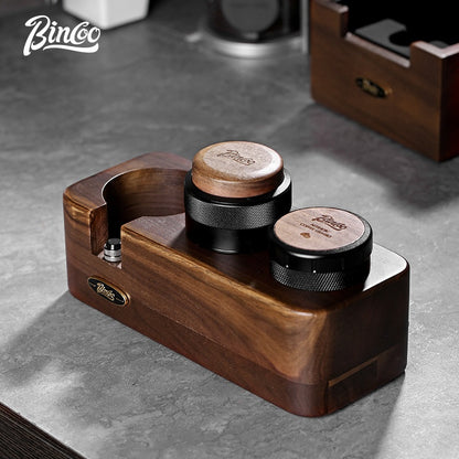 BINCOO Coffee Tamper Station Pressing Powder Base Set Walnut Coffee Pressing Powder Hammer Distributor 51/58MM